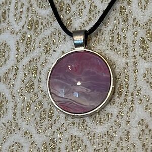 Handmade pink pendant necklace on 16 inch cord